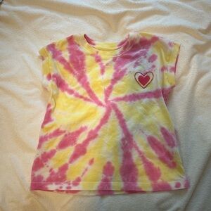 Cat & Jack Pink and Yellow Tie-Dye Heart Tee